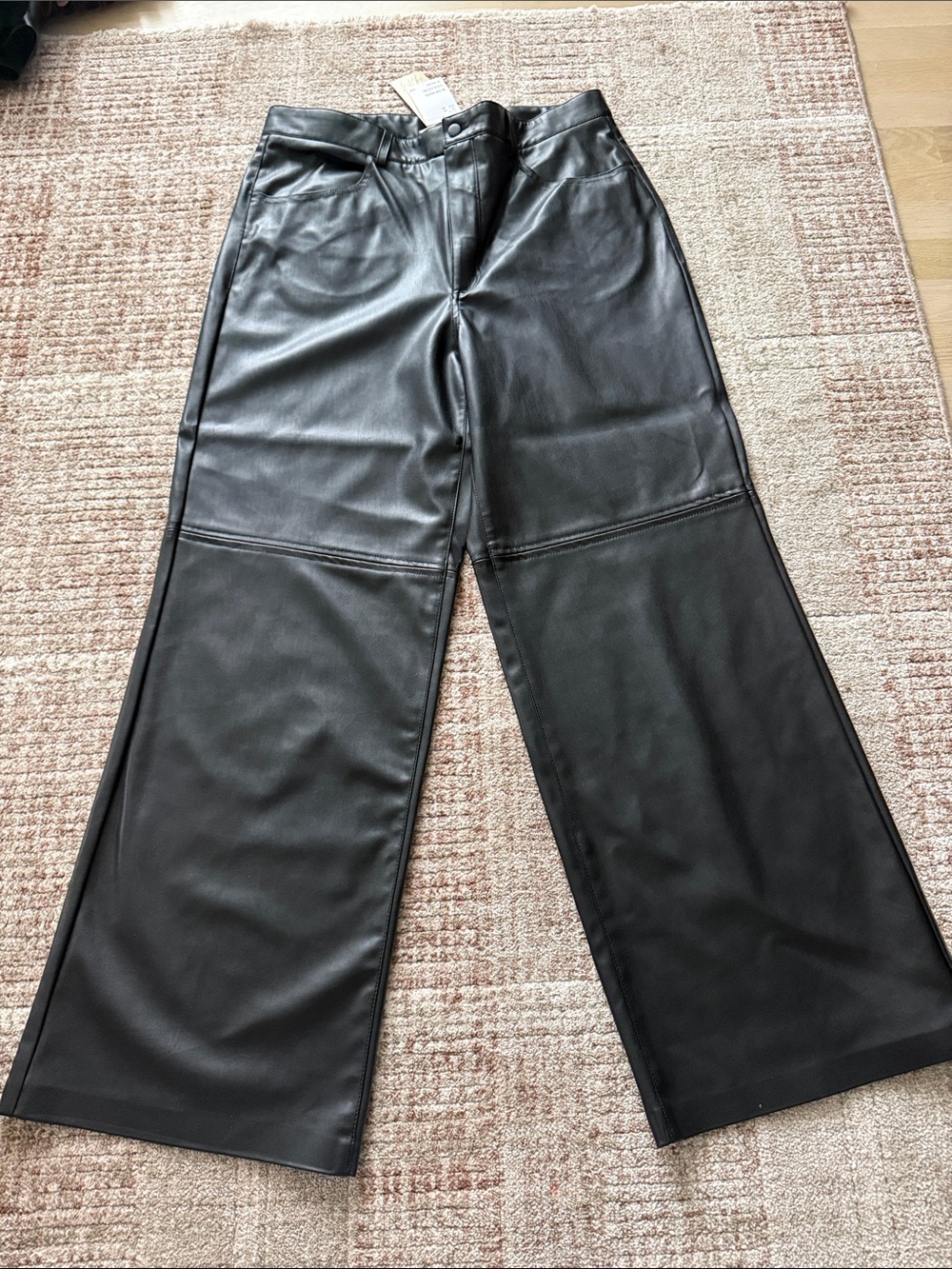 Faux Leather Wide Leg Pants - Black